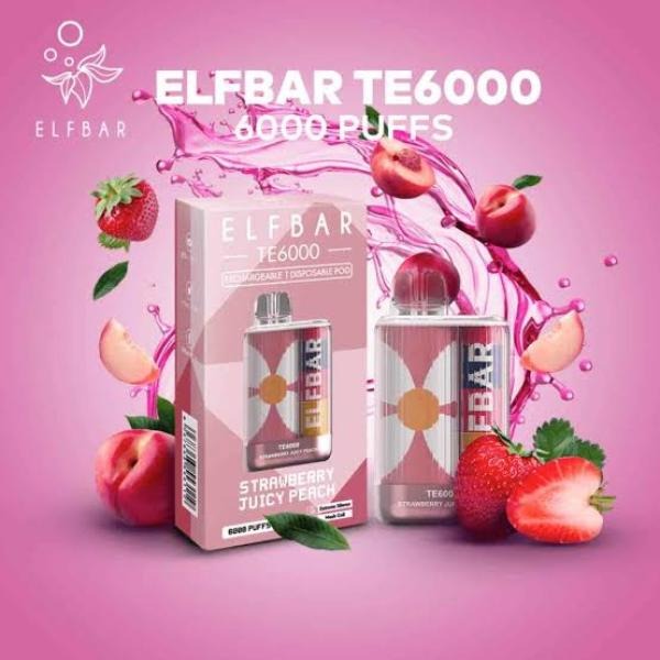 ELFBAR TE6000 strawberry JUICY PEACH | JUST VAPE NDIA | DISPOSSABLE VAPE 6000puff
