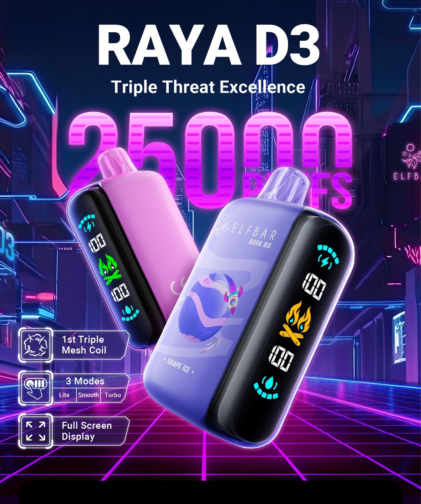 Elfbar Raya D3 25000 Puffs Disposable | JUST VAPE NDIA | DISPOSSABLE VAPE
